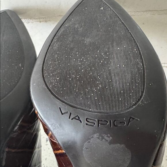 Via Spiga LYDIA Brown Leather Crocodile-Embossed Ankle Boots Pointy Toe Size 7.5 - Picture 11 of 15